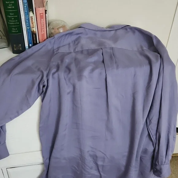 100% Silk Button Down Blouse 1X Purple   office lagenlook career Party - Picture 7 of 9
